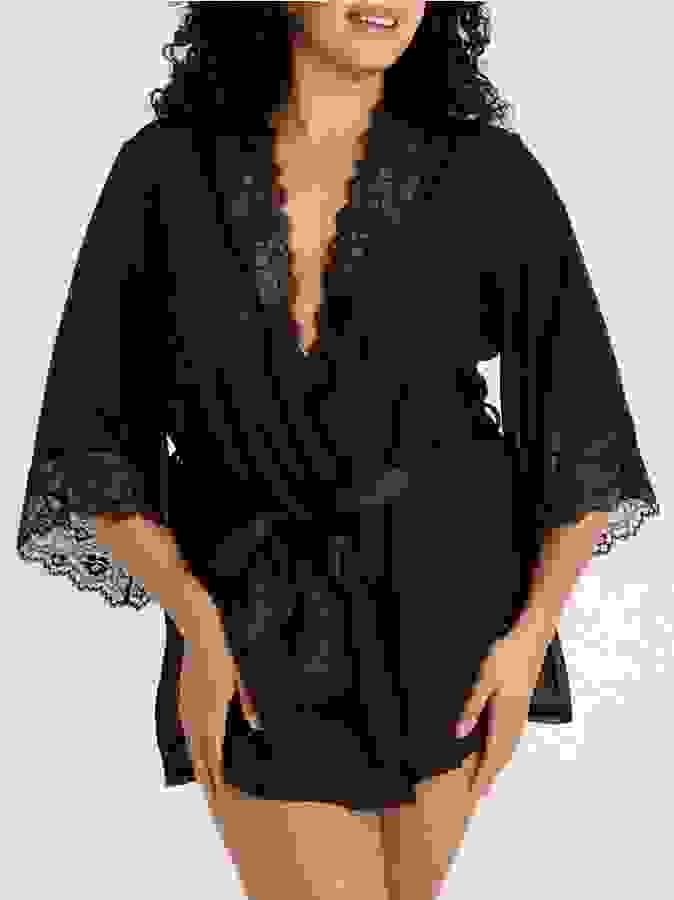 Lovehoney Plus Size Barely There Sheer Black Robe, Black, hi-res